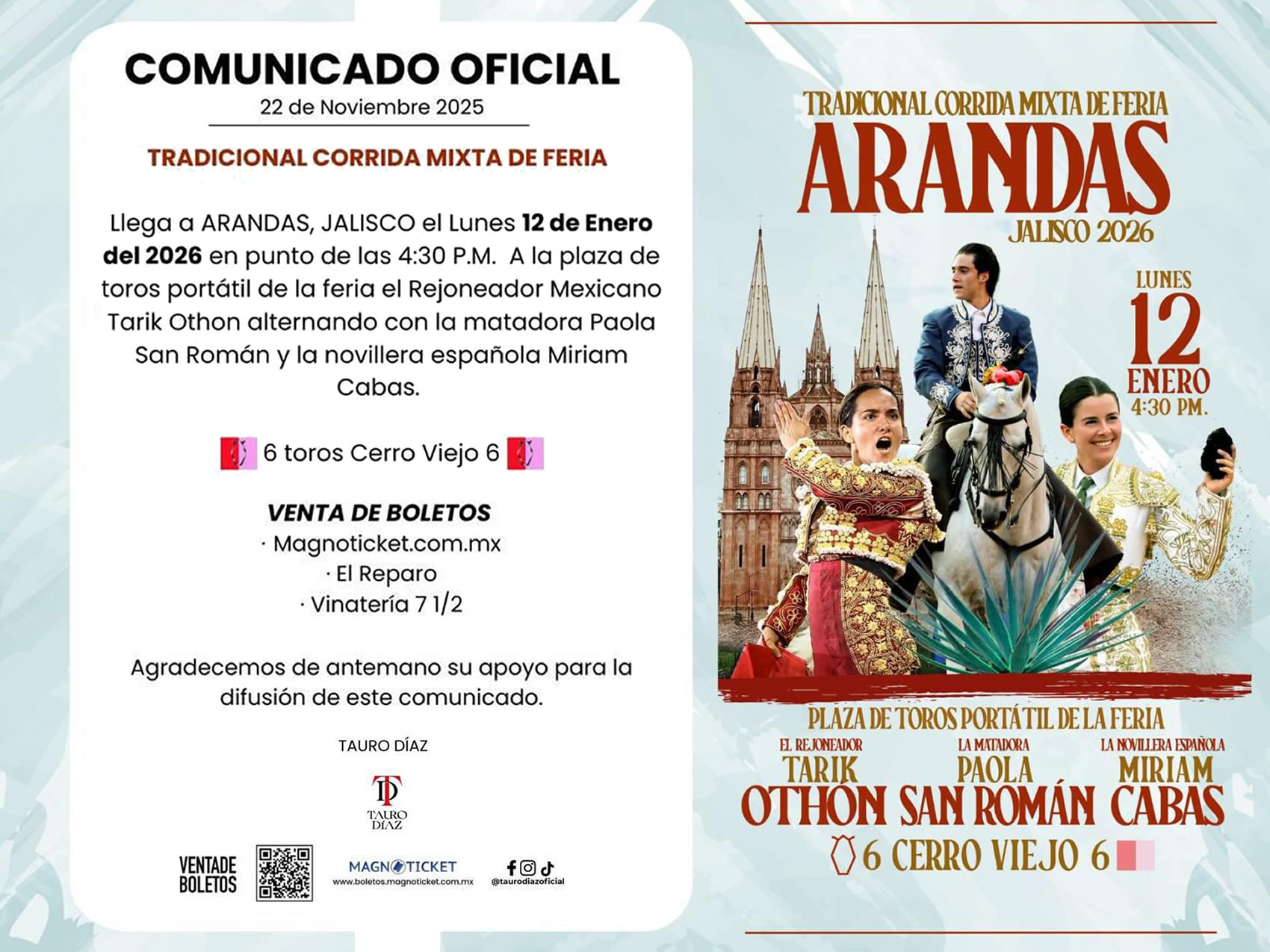 ANUNCIAN CORRIDA MIXTA EN ARANDAS